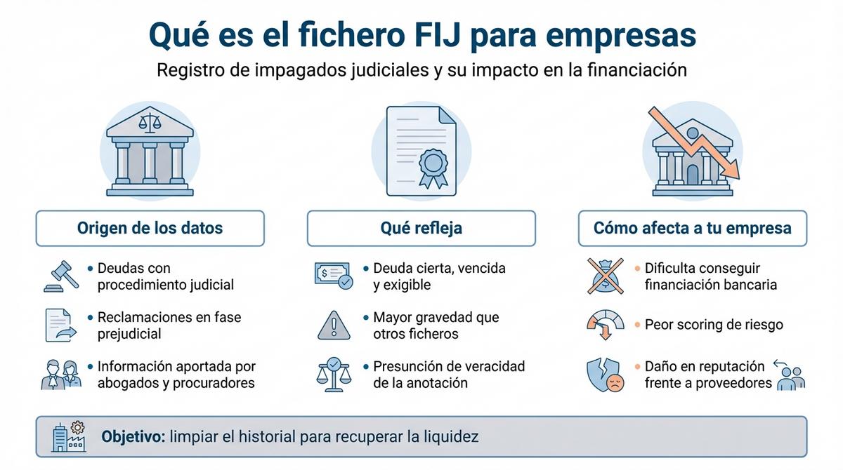 Diagrama de flujo con los pasos principales para que una empresa solicite la baja en el fichero FIJ