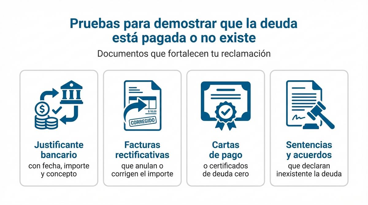 Infografía que muestra los principales documentos para demostrar el pago o la inexistencia de una deuda empresarial