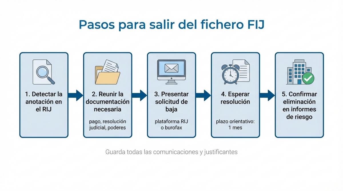 Infografía tipo checklist con la documentación necesaria para que una empresa solicite la baja del fichero FIJ